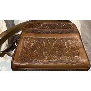 Vintage carved leather two different image purse